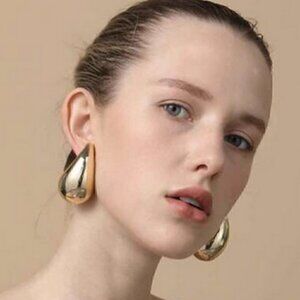 Large 2" Water-drop Stud Earrings  gold toned